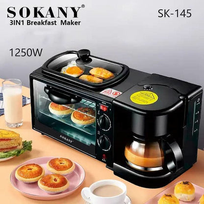 Sokany Breakfast Station 3-en-1 – Cafetière, Four & Plaque de Cuisson en un seul appareil 12L