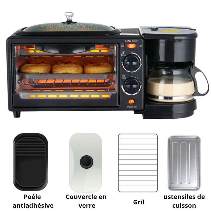 Sokany Breakfast Station 3-en-1 – Cafetière, Four & Plaque de Cuisson en un seul appareil 12L