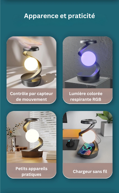 Lampe Flottante Rotative Sans Fil RVB avec chargeur sans fil